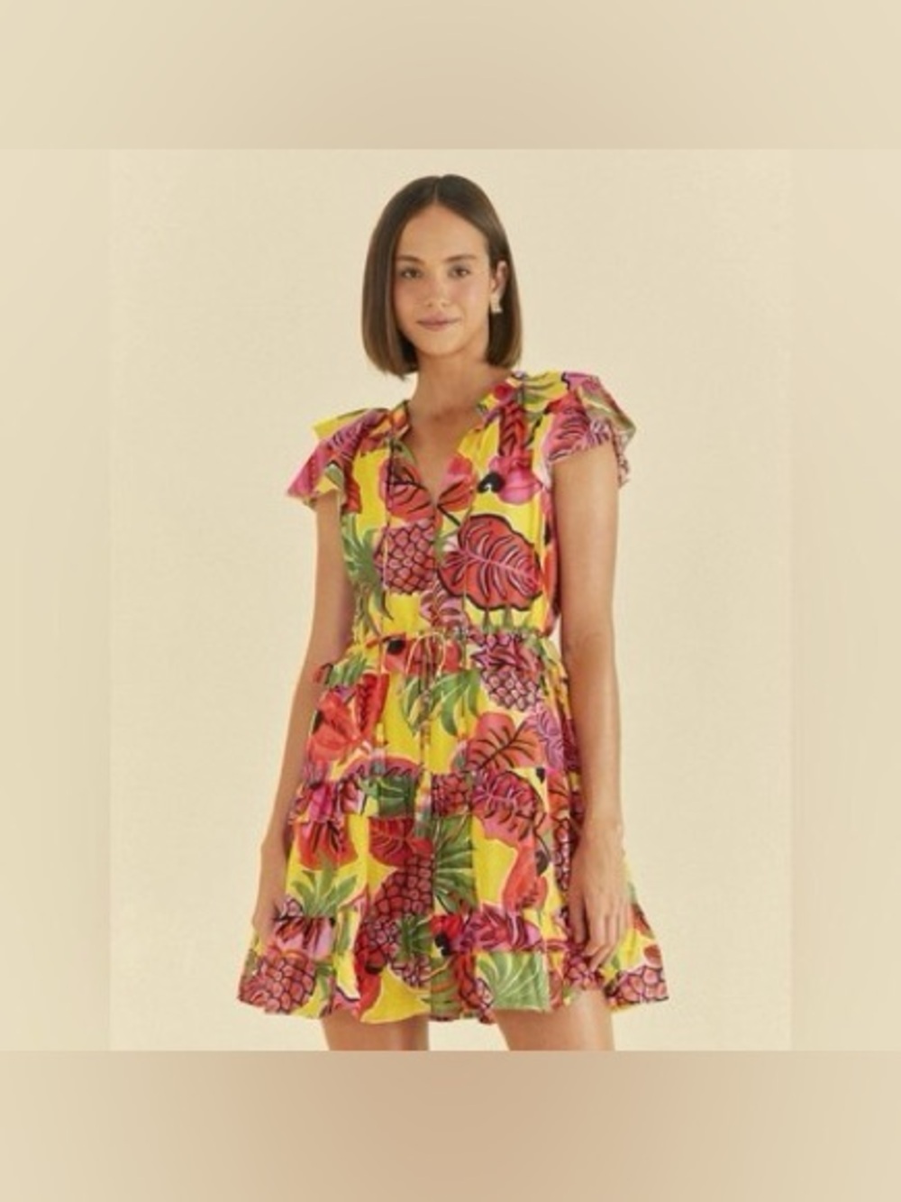 FARM Rio Yellow Tropical Pineapple Print Mini Dress